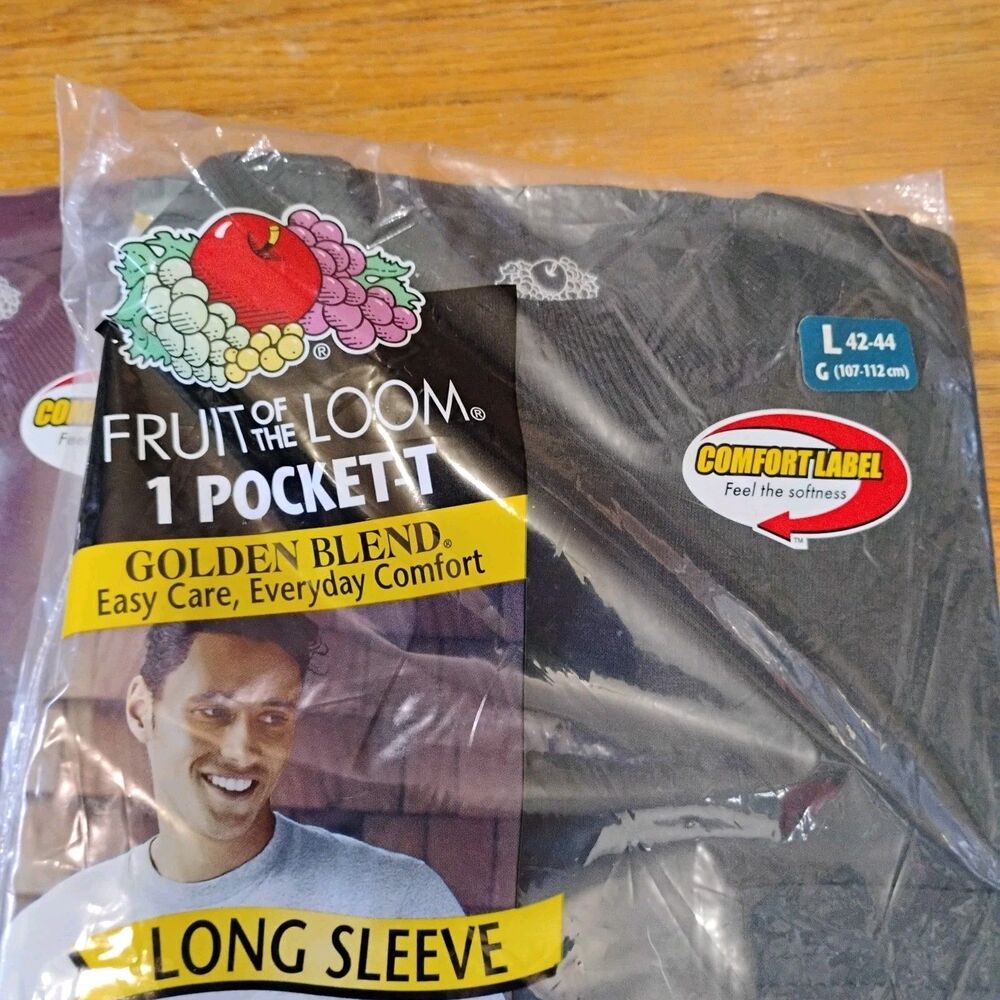 Lot of 3 Vintage Fruit of the Loom 2003 Long Sleeve Pocket T-Shirts Large NOS - Picture 9 of 11